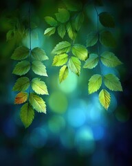 Fresh Green Leaves On Branches With Bokeh Background