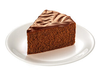 prato com fatia de bolo de chocolate com cobertura de brigadeiro isolado em fundo transparente