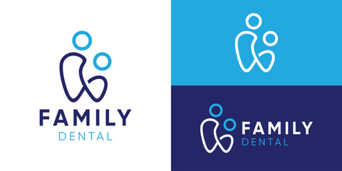 Creative simple family dental logo template. Minimal teeth with family, people, partner, friendship logo design vector illustration.