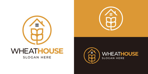 Creative simple wheat house logo template. Wheat grain with roof home for Organic product logo design vector illustration.