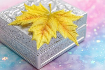 Golden Leaf On Silver Decorative Box