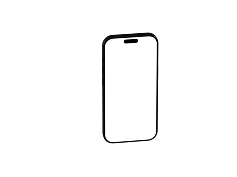 High-quality image of a modern smartphone with a blank screen, perfect for app presentations or website mockups.  Isolated on white background.