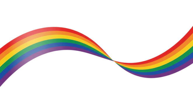 Wavy rainbow ribbon flowing abstractly, representing lgbtq+ pride and diversity on black background