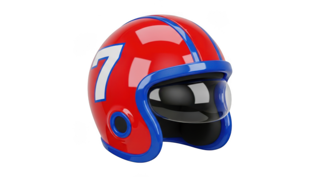 Red And Blue Racing Helmet With Number 7 And Reflective Visor sport speed isolated on a transparent background