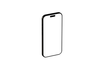 Clean isometric view of a black smartphone with blank screen, perfect for app presentations or mobile technology concepts.