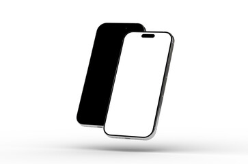 High-quality mockup of two smartphones, perfect for app presentations, website banners, and showcasing mobile technology.  Blank screens for easy customization.