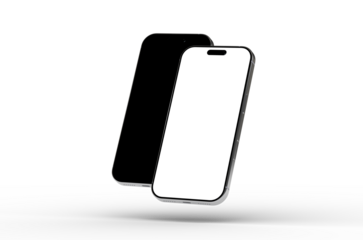 High-quality mockup of two smartphones, perfect for app presentations, website banners, and showcasing mobile technology.  Blank screens for easy customization.