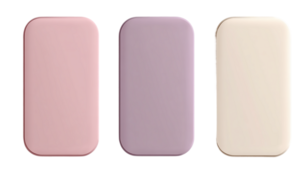 Three pastel colored soap bars aligned on a  isolated on transparent background