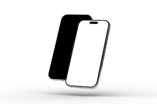 High-quality mockup of two smartphones, perfect for app presentations, website banners, and showcasing mobile technology.  Blank screens for easy customization.