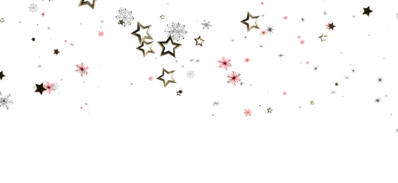 Abstract background featuring decorative star and snowflake elements in gold, red, and silver on a clean white backdrop. Perfect for seasonal de