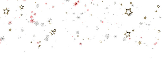 Festive background with gold stars, red and white snowflakes on a white backdrop, perfect for Christmas, winter and holiday themed designs.