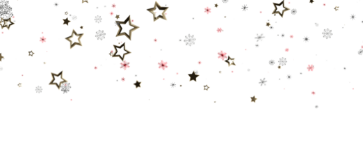 A decorative design of stars and snowflakes in gold and red tones on a white backdrop, perfect for holiday themes