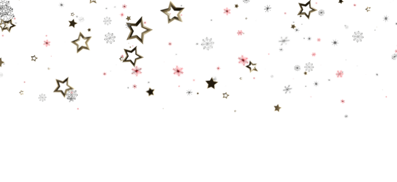 A decorative design of stars and snowflakes in gold and red tones on a white backdrop, perfect for holiday themes