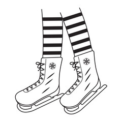 Silhouette of legs skating on ice at an ice rink. Vector logo illustration