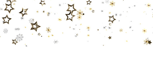 Abstract background of gold stars and festive elements on a white background. Perfect for holiday designs, celebrations, and seasonal greetings.