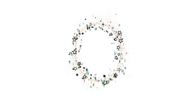 Abstract glittery star circle frame design element on white. Perfect for holiday or celebratory concepts, conveying themes of magic, happiness,