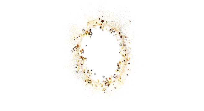 A shimmering golden stars circle design for various purposes, celebration, decoration and invitation background.