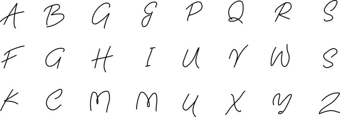 Handwriting calligraphic alphabet letter vector line art