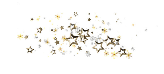 Decorative stars in gold and silver on white background for celebrations. Perfect for festive and elegant designs. Ideal for Christmas, New Year