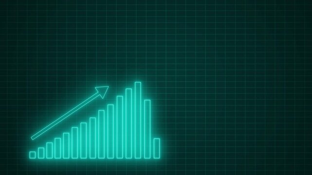 Neon Bar Chart Animation Representing Business Growth and Financial Performance, Neon Red Declining Bar Chart on Black Background