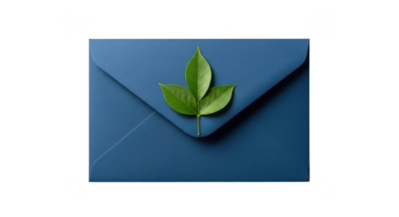 Blue envelope with green leaf for eco friendly concept