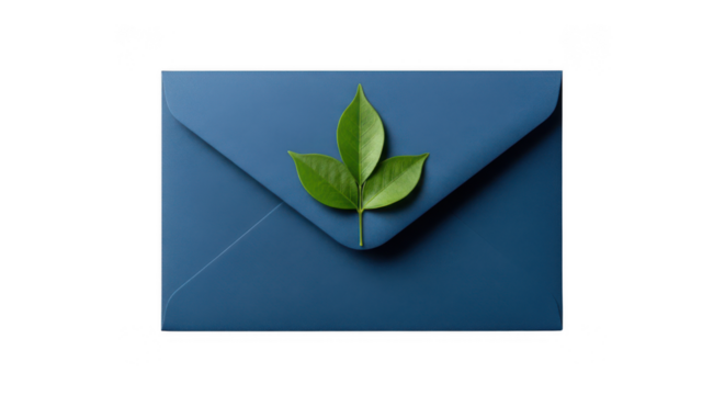 Blue envelope with green leaf for eco friendly concept