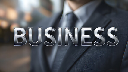 Professional business person with metallic lettering symbolizing success and growth