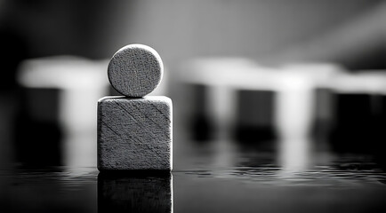 Black and white close-up of simple wooden blocks stacked together in minimalist composition