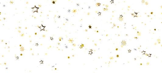 A festive background of gold stars and snowflakes on a white backdrop, perfect for holiday designs, celebrations, and winter themes. Ideal for g