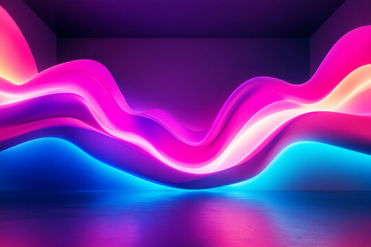 3d render, abstract background with wavy lines in neon purple and pink colors made ai generative