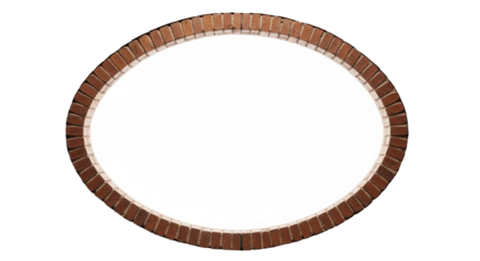 Meticulously detailed, weathered red brick wall with a centered oval opening revealing luminous white copy space, a photorealistic studio shot, symbolizing communication and new ideas