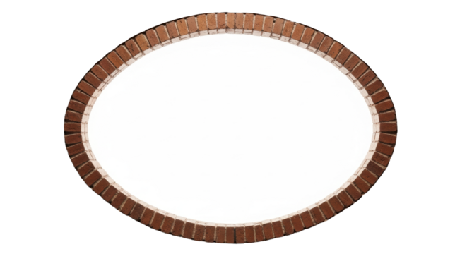 Meticulously detailed, weathered red brick wall with a centered oval opening revealing luminous white copy space, a photorealistic studio shot, symbolizing communication and new ideas