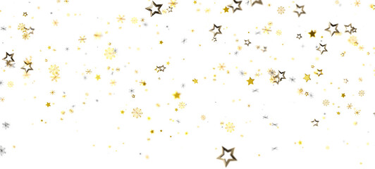 Obraz premium Festive background of gold stars and snowflakes on a white background perfect for Christmas, New Year and birthday celebrations. Add some festiv