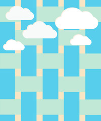 Blue and green clouds and geometric patterns