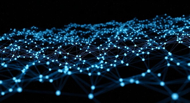 Abstract blue network connections with glowing nodes representing data flow