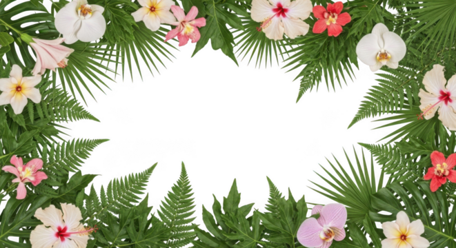 Tropical floral frame with ferns isolated on transparent background