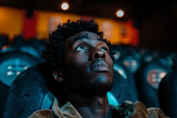 Fototapeta premium Young man watching a movie in a theater