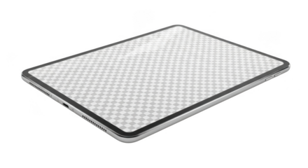Sleek tablet device with a checkered screen pattern isolated on transparent background
