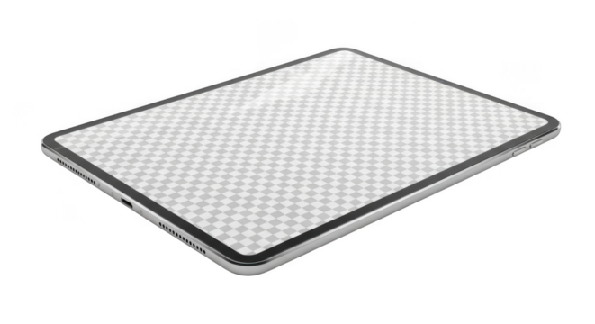 Sleek tablet device with a checkered screen pattern isolated on transparent background - Powered by Adobe
