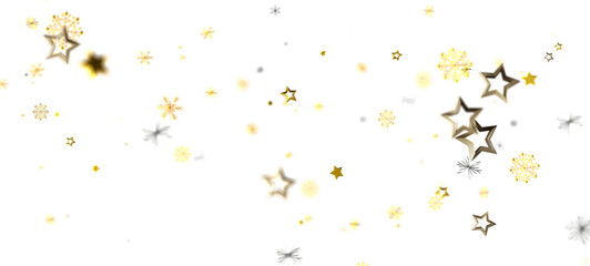 Festive Christmas background with golden stars and snowflakes floating against a clean white backdrop. Perfect for holiday greetings and winter © vegefox.com