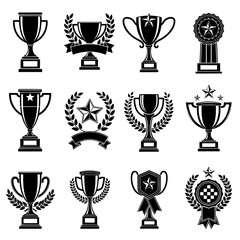 Trophy, award, and champion cup vector set