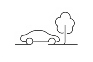 Car and tree line art icon on transparent background showing parking, nature, and environment concepts