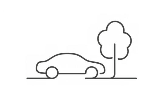 Car and tree line art icon on transparent background showing parking, nature, and environment concepts - Powered by Adobe