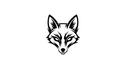 Stylized black and white illustration of a fierce fox head isolated on white background