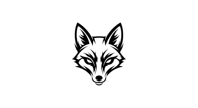 Stylized black and white illustration of a fierce fox head isolated on white background