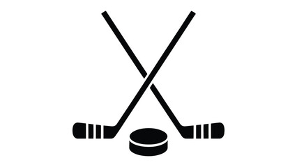 Hockey Icon: The iconic silhouette of two crossed hockey sticks, a puck, embodying the essence of winter sports. 