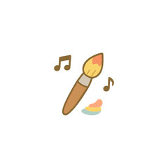 Cute Paintbrush with Music Notes Icon &ndash; Kawaii Flat Vector Illustration for Creative Expression and Art Inspiration
