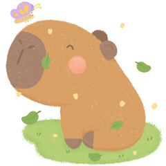 Happy capybara with butterfly 