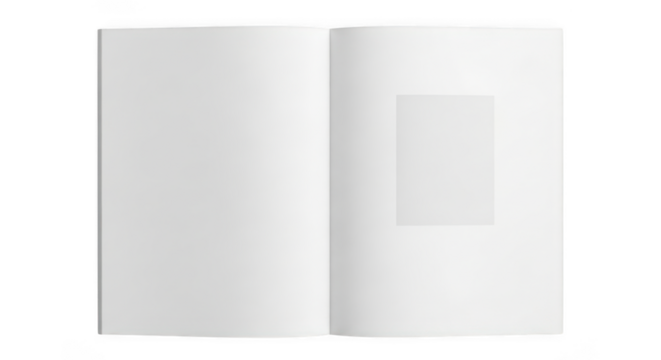 Open blank magazine isolated on transparent background, ready for content