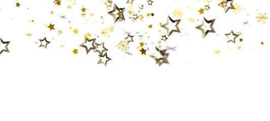 Abstract background with golden stars and glittery snowflakes. Use this festive design for holiday celebrations and party themes